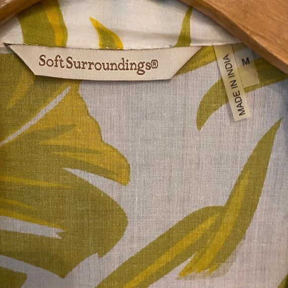 Soft Surroundings M Yellow Heavy Beaded Tropical Palm V-Neck Resort Swim Cover - Picture 7 of 8